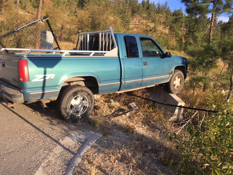 A stolen pickup truck crashed in the Lakes subdivision on Sunday morning.