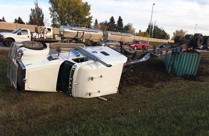 Saskatoon firefighters were called to a semi rollover on Circle Drive on Monday.