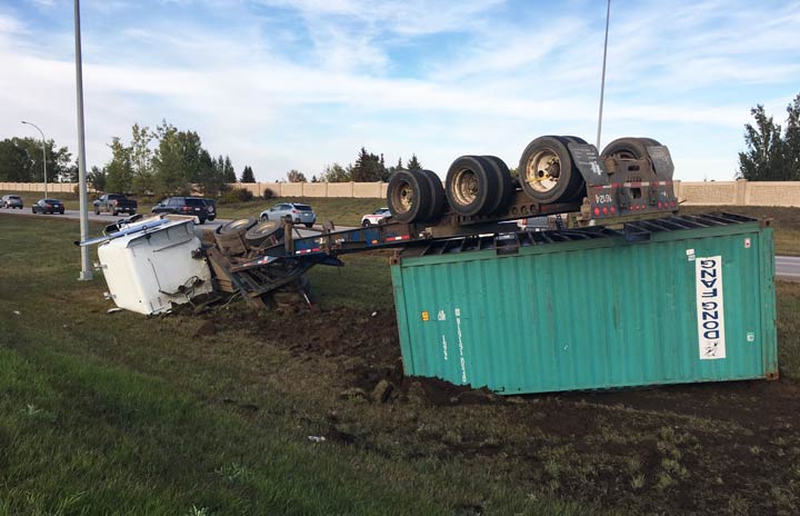 Saskatoon firefighters were called to a semi rollover on Circle Drive on Monday.