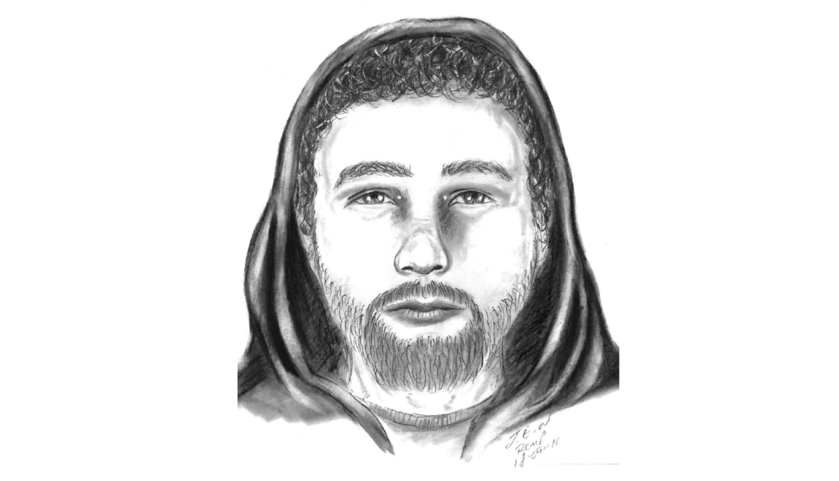 RCMP sketch of a man who allegedly approached a youth in Sherwood Park, Alta., where he struck up a conversation, grabbed the girl's hand and kissed her on Sept. 11, 2018. 
