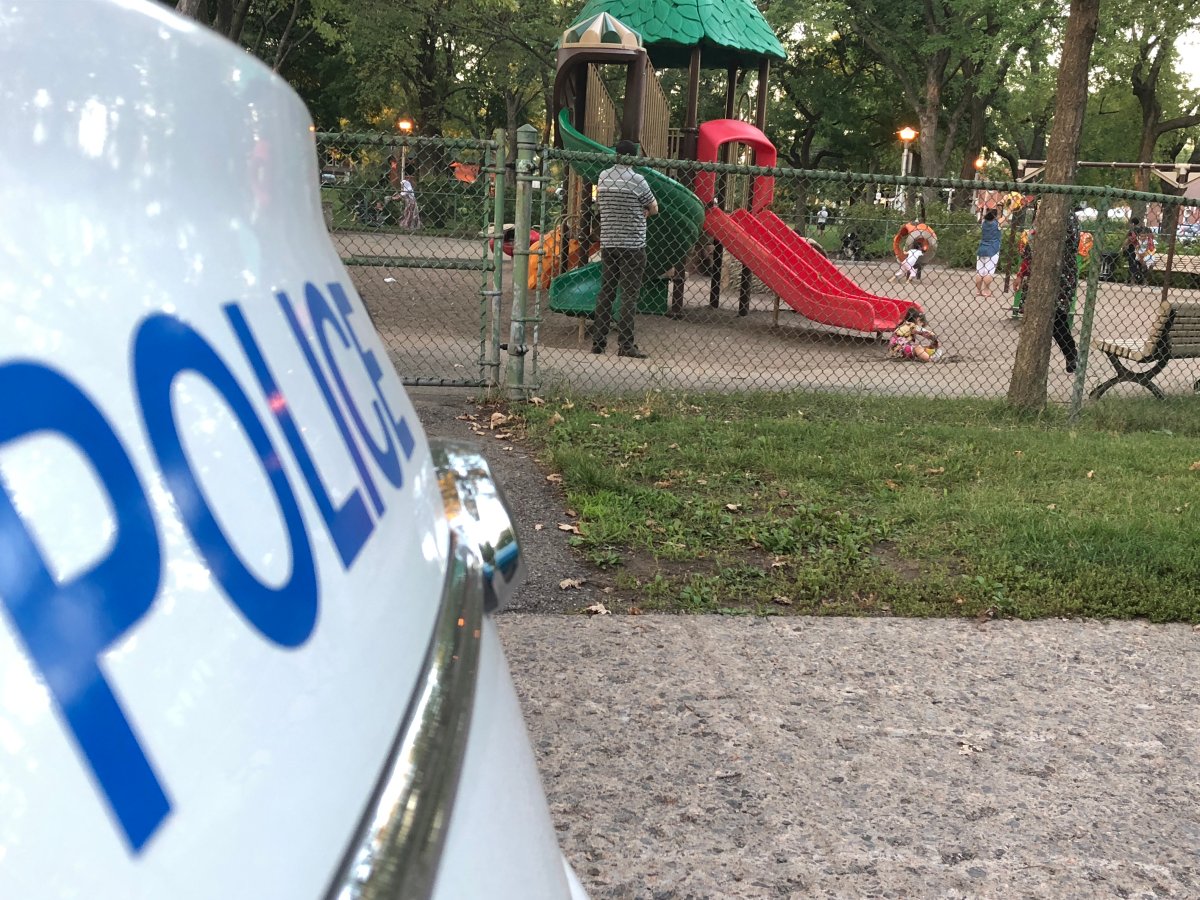 Police continue their investigation after gunshots rang out in a Villeray park on Thursday. 
