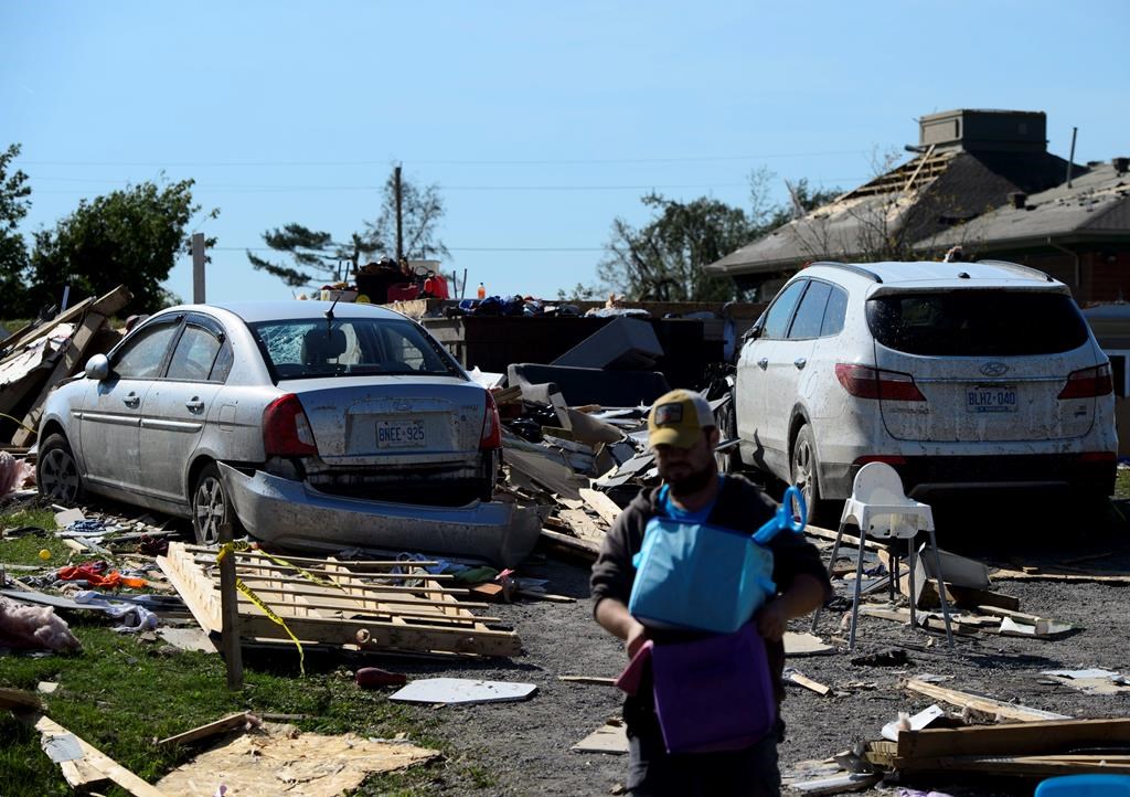 Damage from a tornado is seen in Dunrobin, Ont. west of Ottawa on Monday, Sept. 24, 2018.