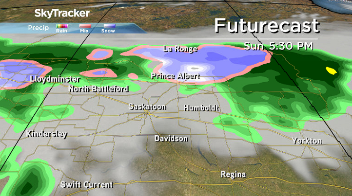 Snow is likely between Prince Albert and La Ronge Sunday afternoon.