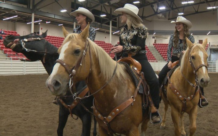 Carly Heath (left) was crowned 2019 Stampede Queen alongside Stampede Princesses Keily Stewart (right) and Courtney Dingreville (centre).