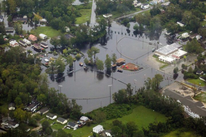 Floodwaters inundated the fields of the Stanley White Recreation Center in New Bern, N.C., in the aftermath of Hurricane Florence on Sunday, Sept. 16, 2018.