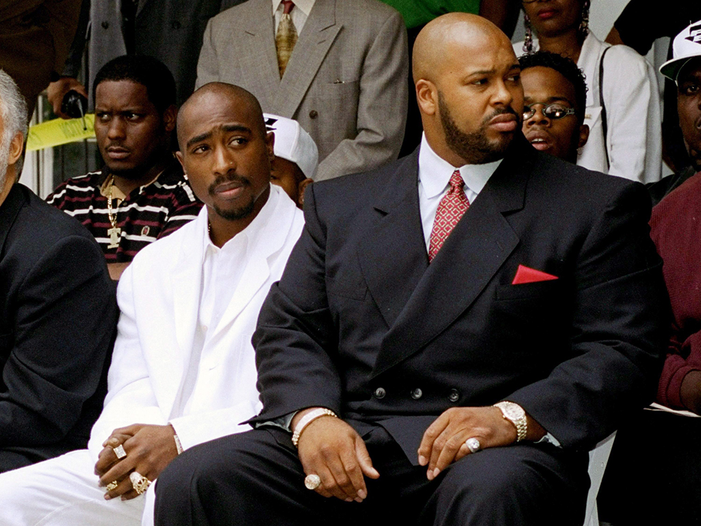 Tupac Shakur and Marion “Suge” Knight, attend a voter registration event in South Central Los Angeles.