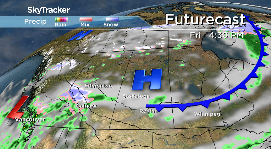 The cold front eventually sinks into the Saskatoon area on Friday.