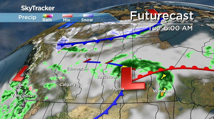 There is a chance of showers and thunderstorms early Tuesday as a low pressure system slides through.