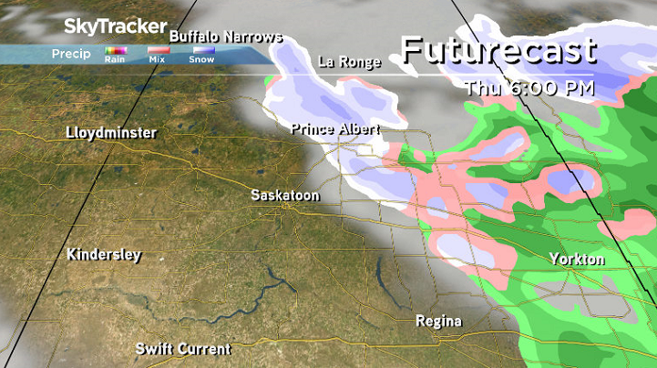 There is a slight chance of a few flurries sliding through central Saskatchewan on Thursday.