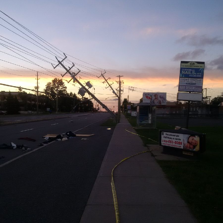 Power lines were toppled in the Ottawa-Gatineau region after a tornado ripped through the area, destroying dozens of homes and leaving thousands without power.