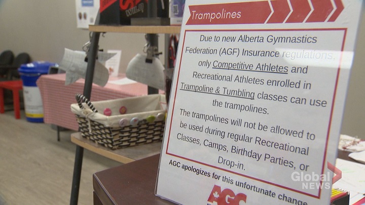 New signs at the Altadore Gymnastics Club in Calgary outline trampoline restrictions. Sept. 18, 2018.