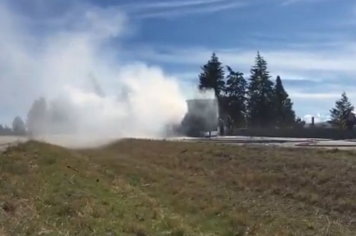 A vehicle fire has closed part of Highway 97C west of Kelowna.