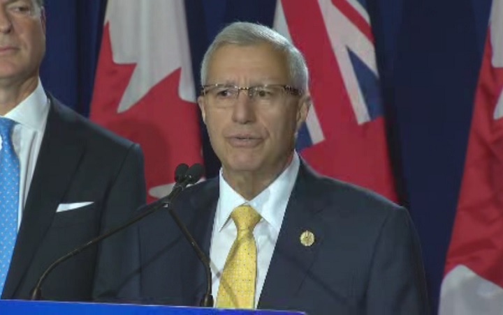 Ontario Finance Minister Vic Fedeli speaks to reporters on Sept. 21, 2018.