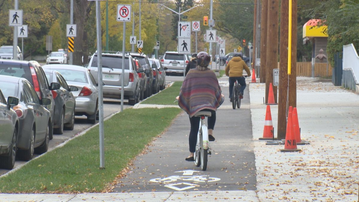 Revamped sidewalks, raised bike lanes, part of the new look of Victoria Avenue in Saskatoon.