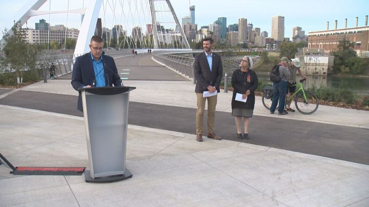 Edmonton’s deputy city manager Adam Laughlin speaks at the grand opening of the Walterdale Bridge on Sept. 6, 2018.