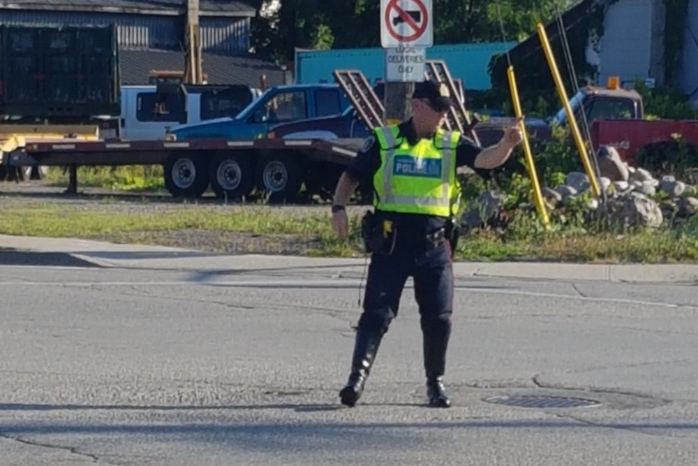 A Waterloo police officer hard at work.