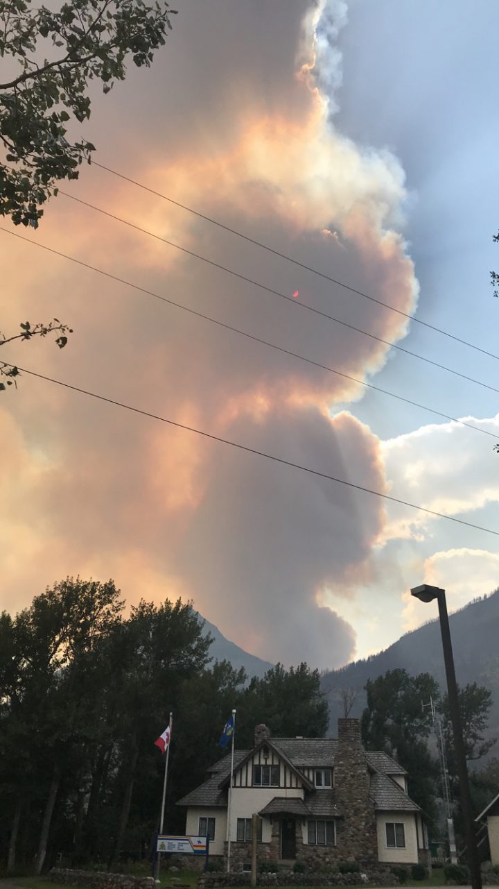 Smoke from a spot fire in Canada sparked by the Boundary Fire on Sept. 7, 2018.