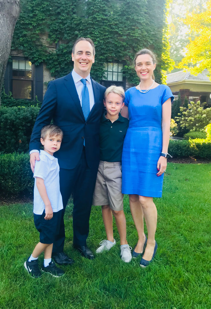 Wendy Thomas, her husband Julian, and their two children heading back to school in September 2018.