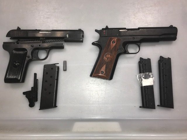 RCMP seized a Norinco Model 54 9mm semi-automatic handgun as well as a Chiappa Model 191122 22 calibre handgun from a suitcase at the Edmonton International Airport on Oct. 8, 2018.