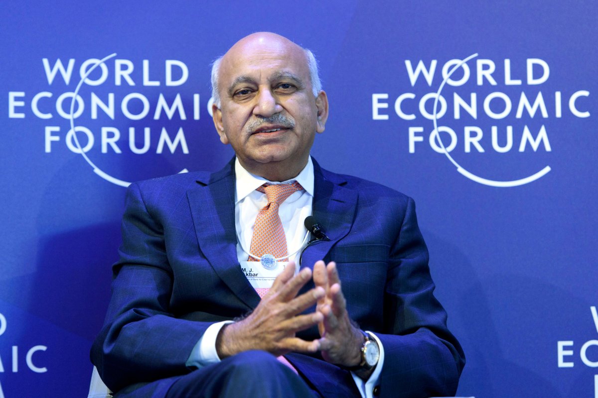 Indian Minister of State for External Affairs Mobashar Jawed Akbar speaks during a panel session at the World Economic Forum in Davos, Switzerland, January 24, 2018.