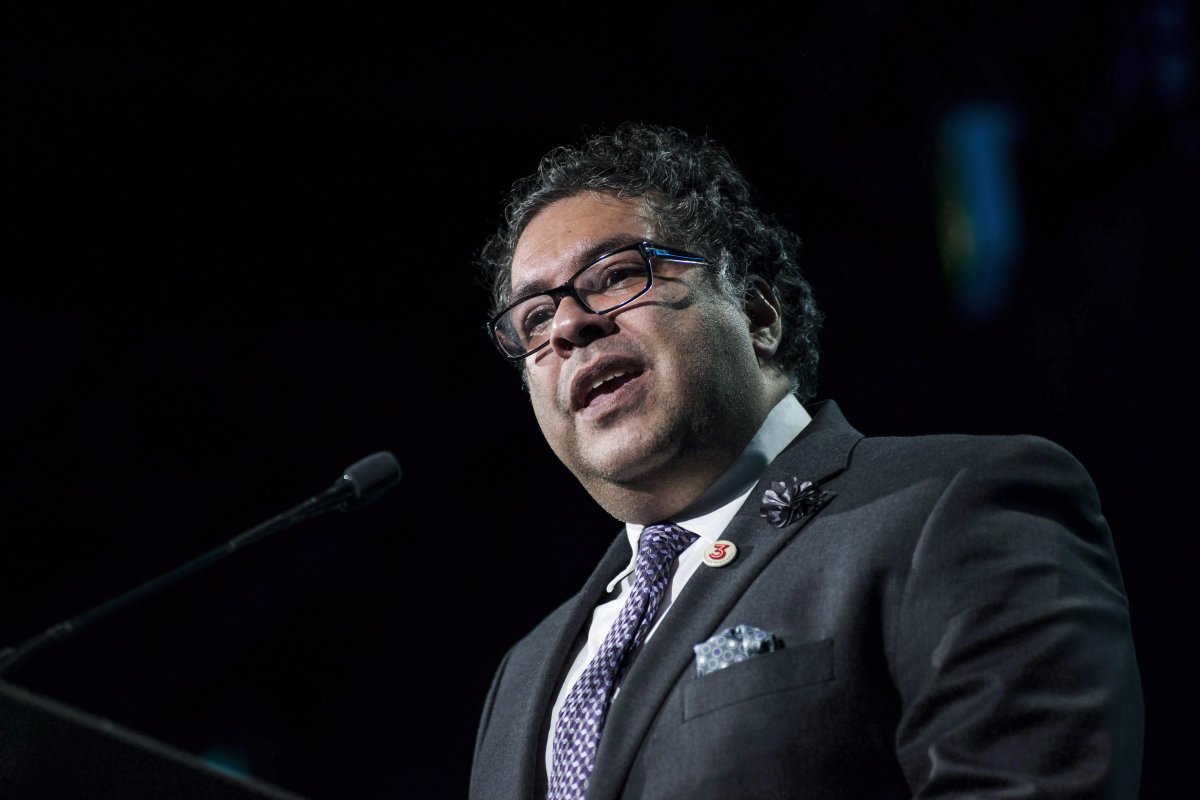 Calgary Mayor Naheed Nenshi speaks after receiving an award from Prime Minister Justin Trudeau during the Public Policy Testimonial Dinner in Toronto on Thursday, April 20, 2017.