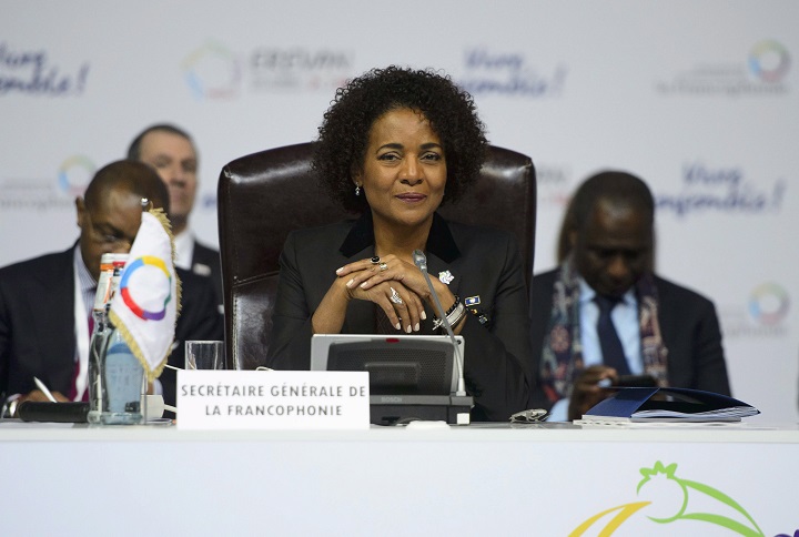 Michaëlle Jean, secretary general of la Francophonie, takes part in a plenary session at the Francophonie Summit in Yerevan, Armenia on Thursday, Oct. 11, 2018. 