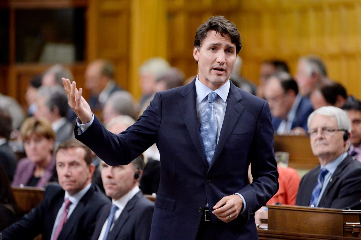 Prime Minister Justin Trudeau speaks during question period in the House of Commons on Parliament Hill, in Ottawa on Tuesday, Oct. 16, 2018.