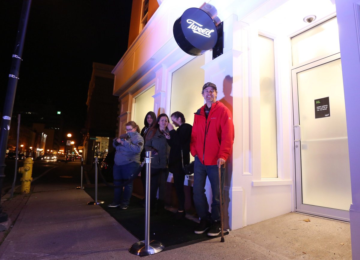 Ian Power is first in line at the Tweed store on Water Street in St. John’s N.L. on Tuesday, October 16, 2018.