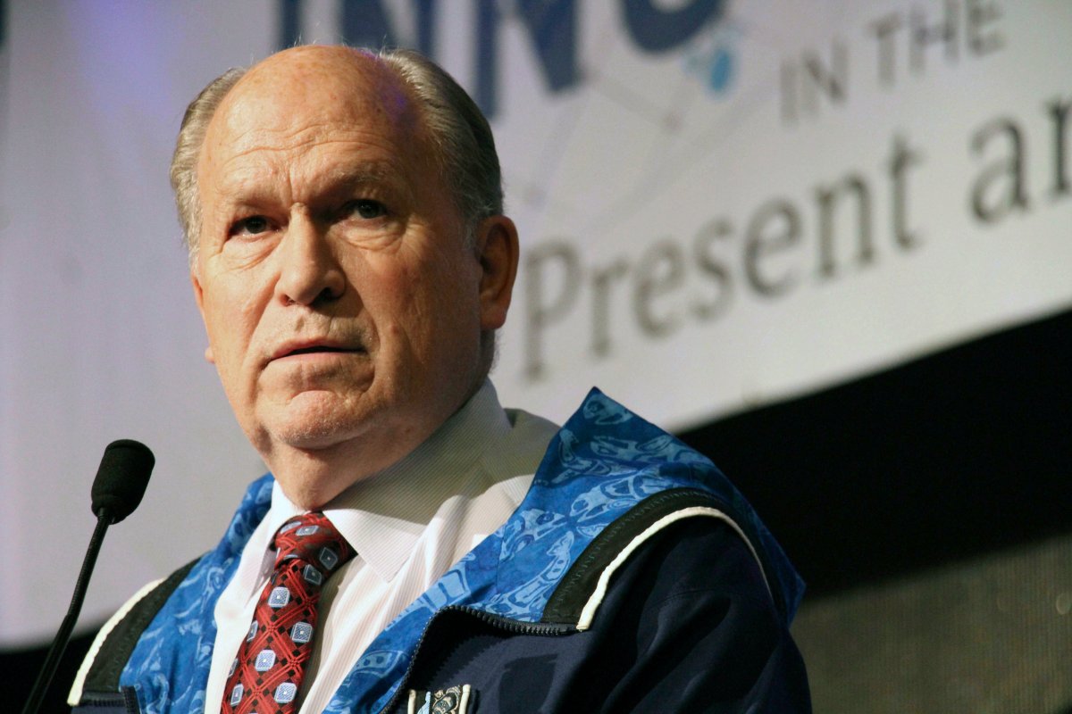 Alaska Gov. Bill Walker announces he will drop his re-election bid while addressing the Alaska Federation of Natives conference Friday, Oct. 19, 2018, in Anchorage, Alaska.  