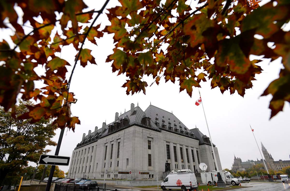 The Supreme Court of Canada is seen in Ottawa on Thursday, Oct. 11, 2018. The Supreme Court of Canada has granted appeal of a case involving a man who sued the Ontario Provincial Police and claimed permanent injury after a struggle ensued at Caledonia, Ont. in 2009.