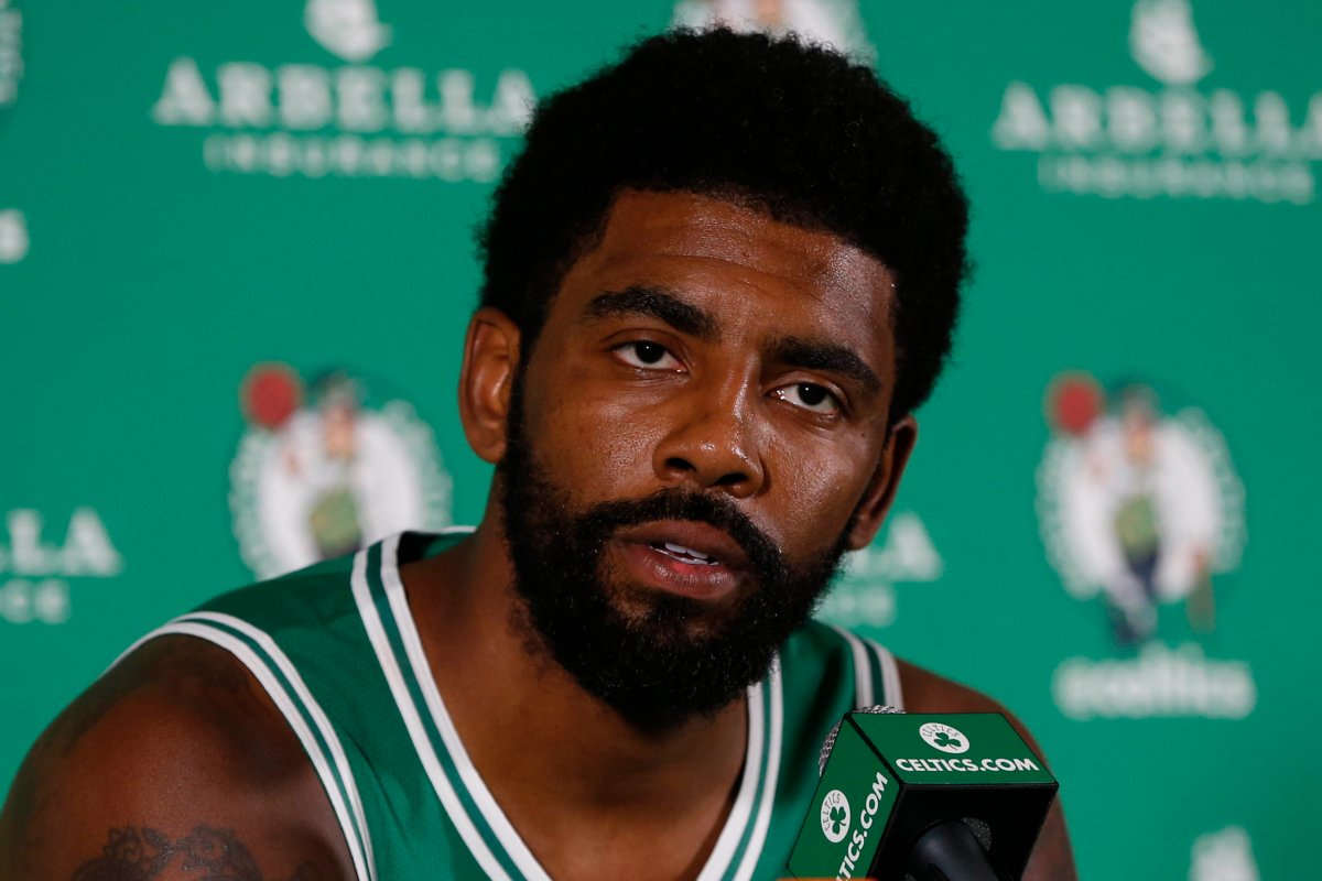 Boston Celtics guard Kyrie Irving (11) during media day at High Output Studios. 