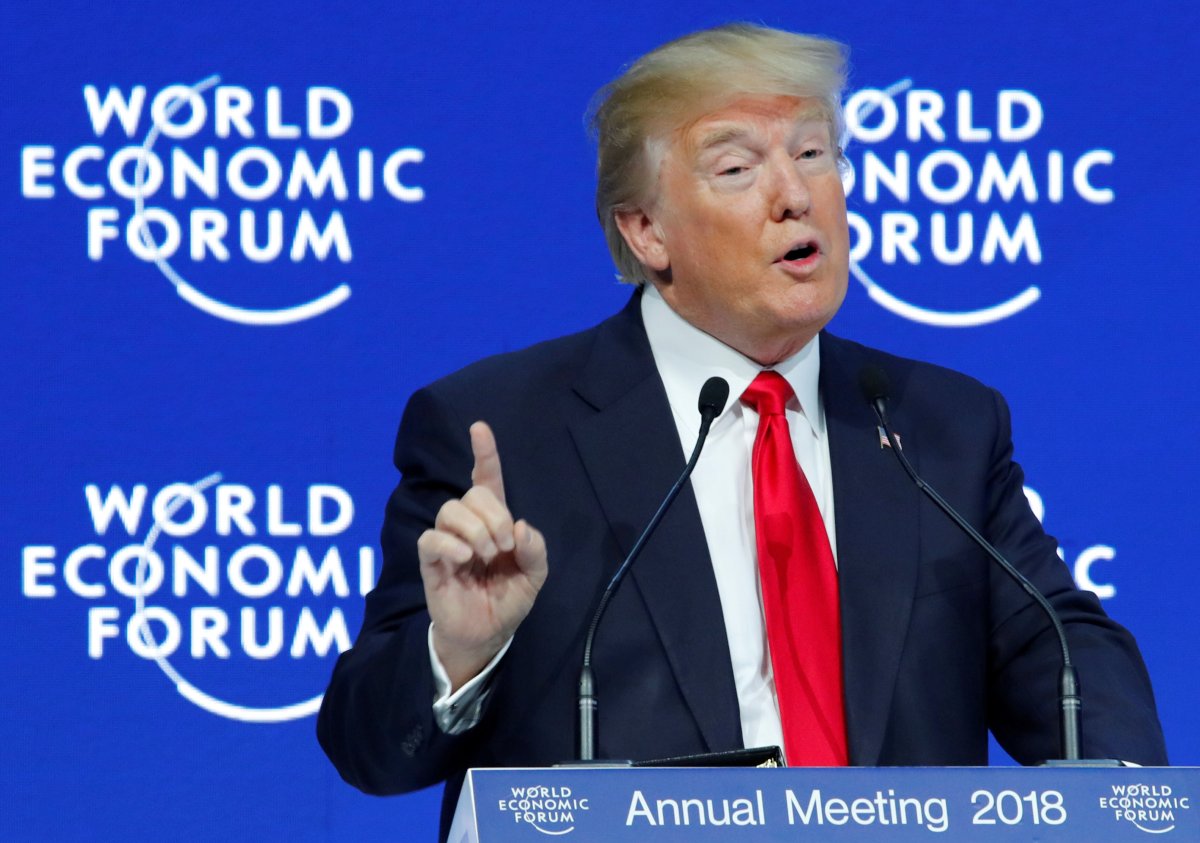 FILE PHOTO: U.S. President Donald Trump gestures as he speaks during the World Economic Forum (WEF) annual meeting in Davos, Switzerland January 26, 2018.