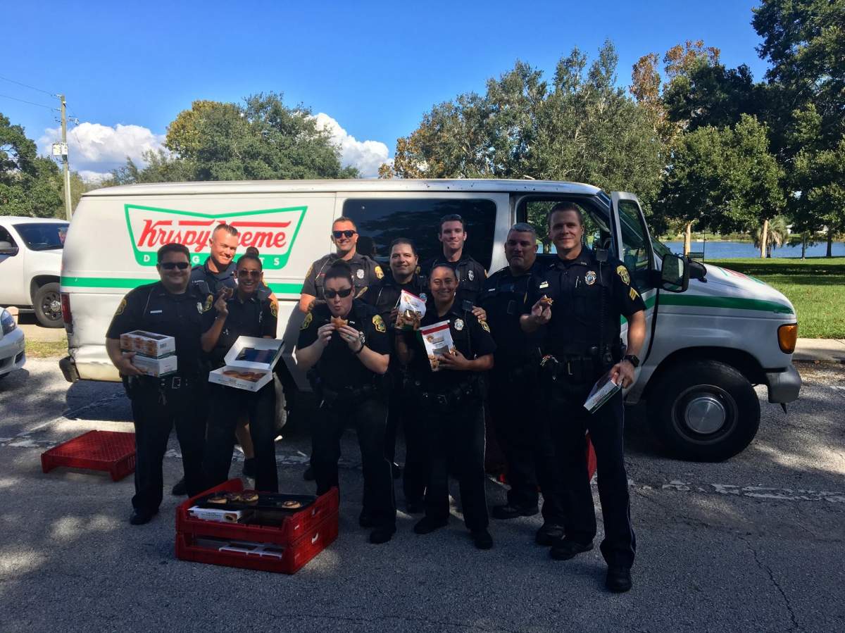  Police in Florida tracked down a stolen Krispy Kreme truck full of tasty doughnuts and offered up the goods to the homeless, after saving a couple of treats for themselves, naturally.
