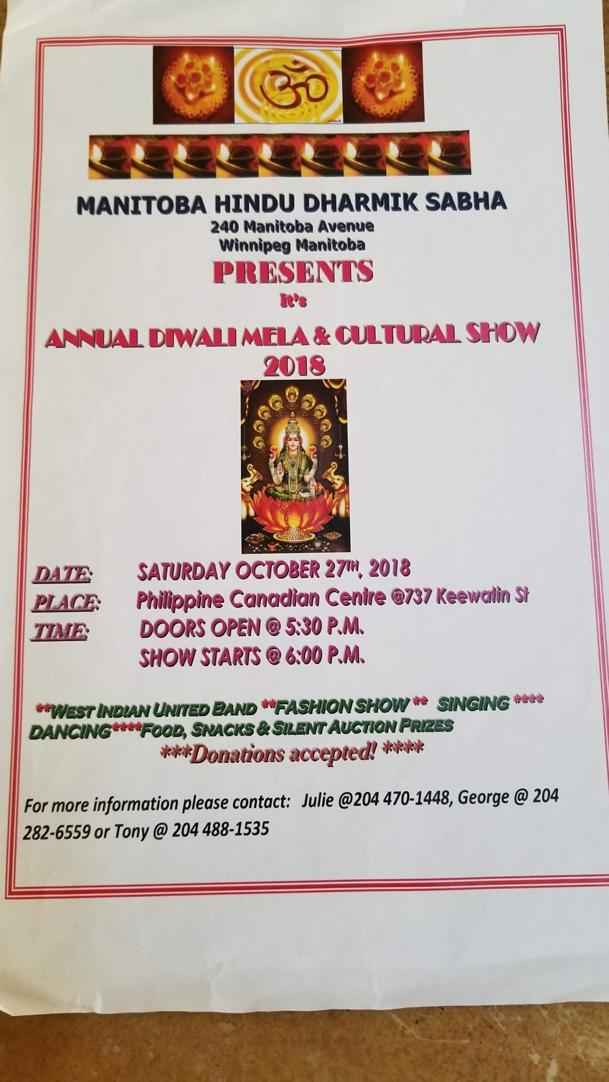 Manitoba Hindu Dharmik Sabha Diwali Mela &Show - image
