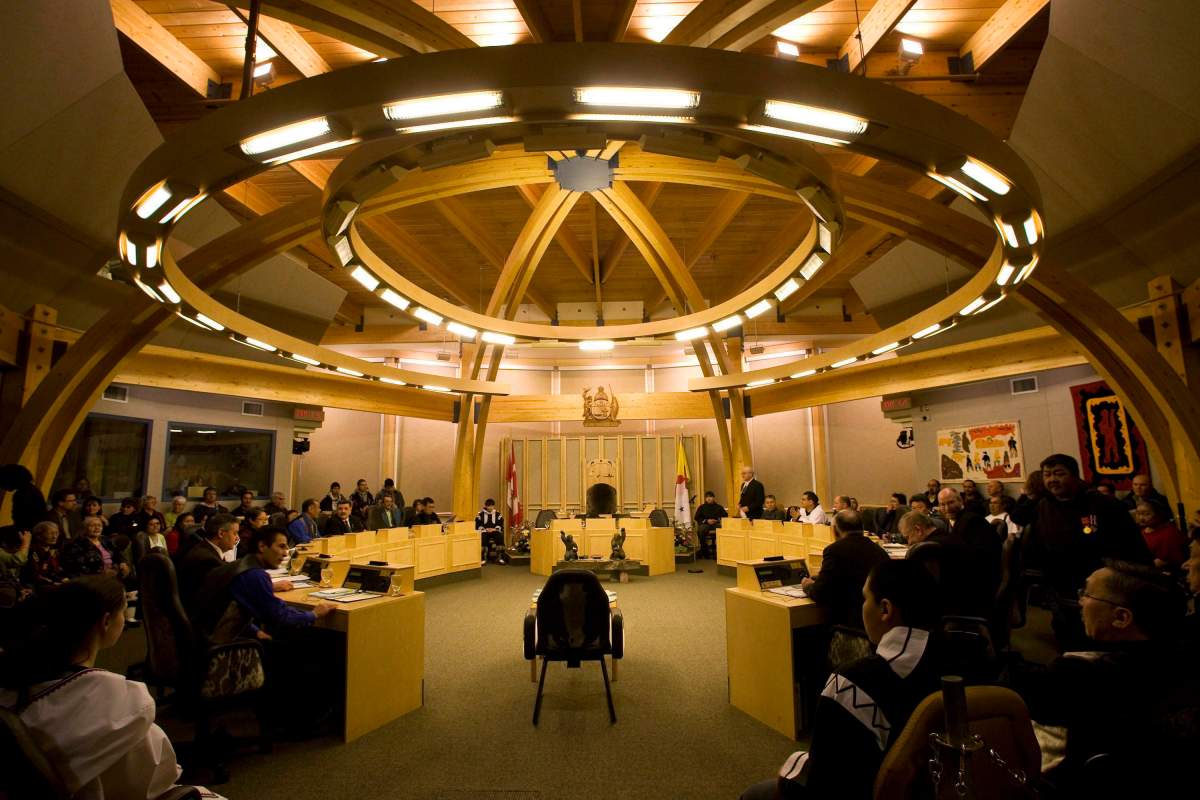 A photograph of the Nunavut legislature chambers in Iqaluit in the Nunavut Territory of Canada on Wednesday, April 1, 2009.