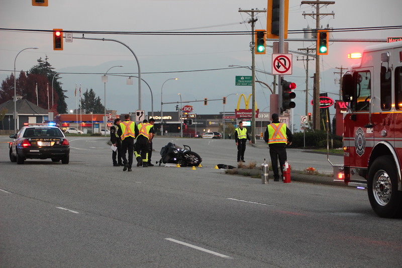 A motorcycle rider was taken to hospital after a serious crash in Abbotsford on Friday. 