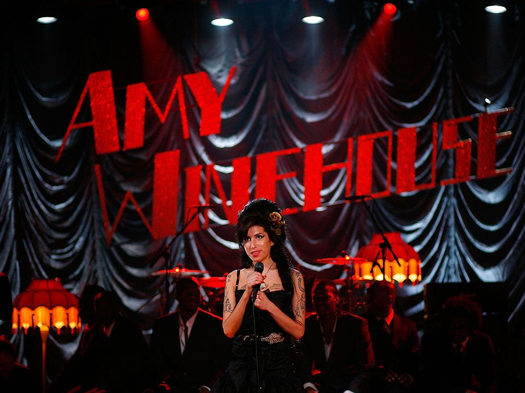 Amy Winehouse performs at the Riverside Studios for the 50th Grammy Awards ceremonyon Feb. 10, 2008 in London, England.
