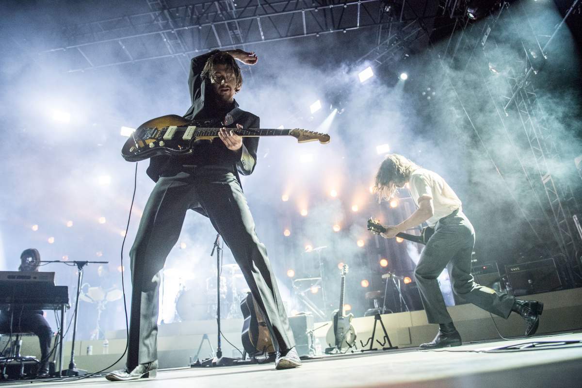 Alex Turner and Jamie Cook of Arctic Monkeys perform at Hollywood Forever on May 5, 2018 in Hollywood, Calif. Despite their success, the band hates their name.