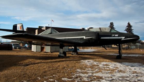 The Avro CF-100 Canuck outside the Hangar Flight Museum in Calgary, Alta.