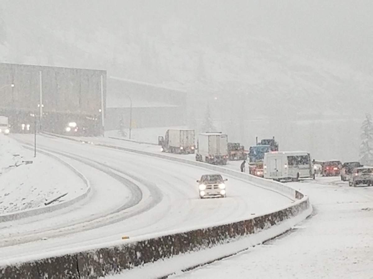 Snowfall on the Coquihalla Highway on Sunday.