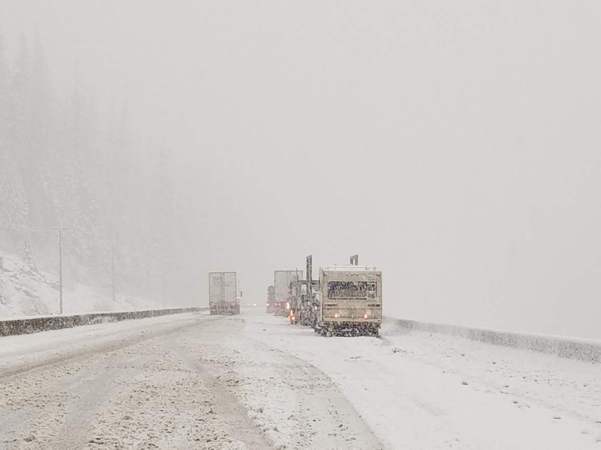 Snowfall on the Coquihalla Highway on Sunday.