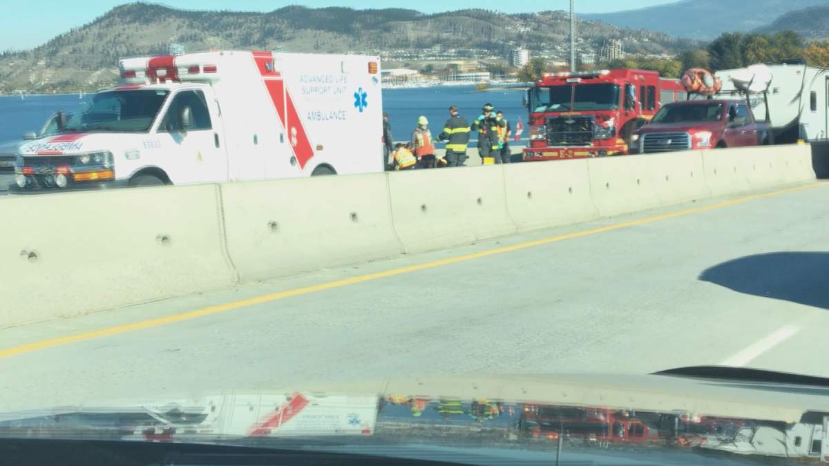 Motorcycle driver and passenger injured in crash on bridge in Kelowna - image