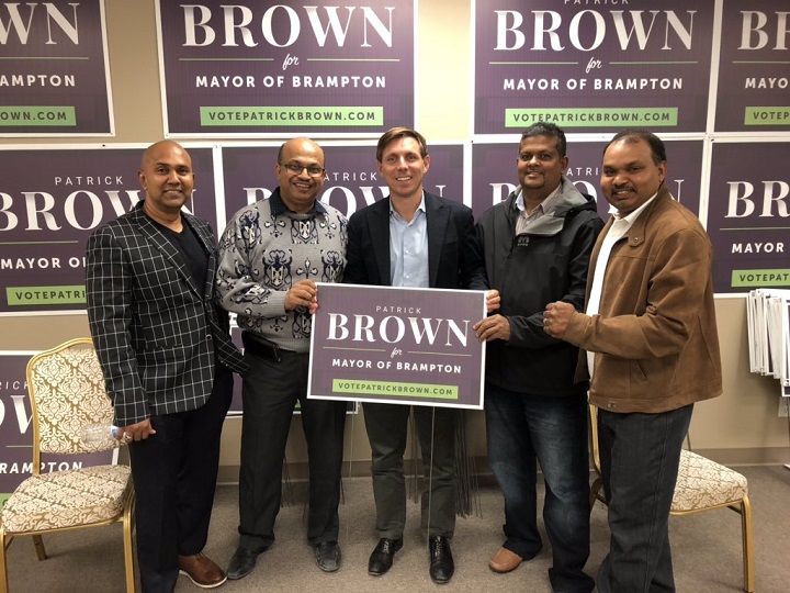 Patrick Brown is hoping for a political comeback Monday night in his race for the mayor's chair in Brampton.