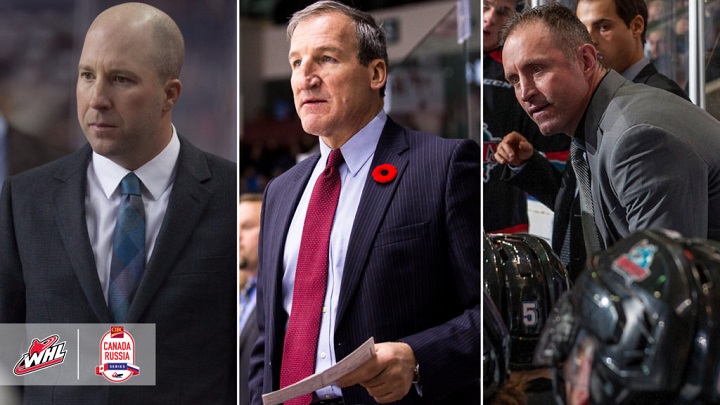 The WHL named its coaches for the upcoming CHL Canada-Russia Series. From left: assistant coach Brent Kisio, head coach Tim Hunter and assistant coach Jason Smith.