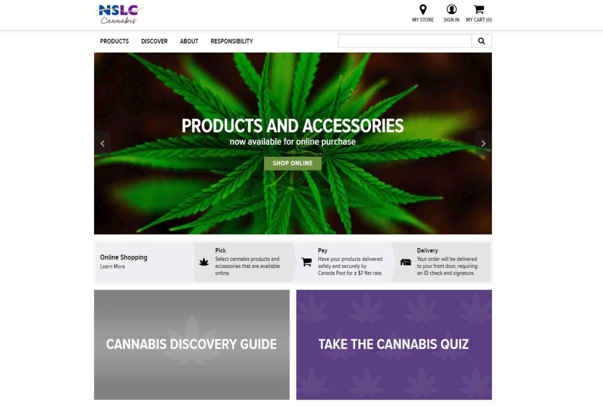 A photo of the NSLC Cannabis website after a customer enters their online access card.