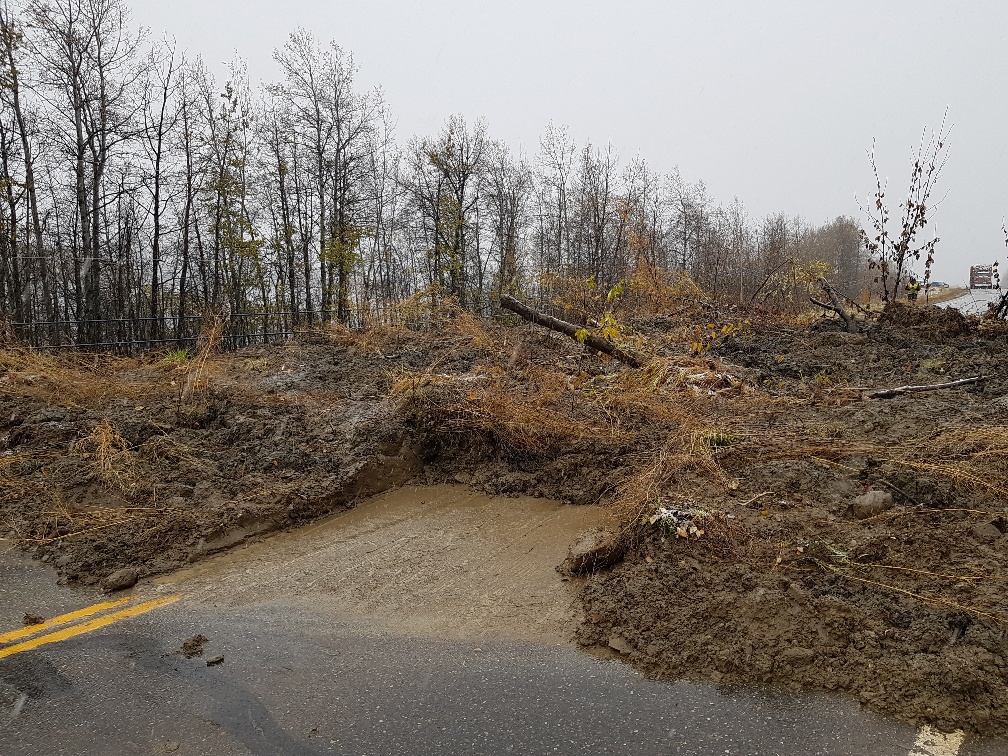 Highway 29N, north of Chetwynd, B.C., was covered in debris following a mudslide.