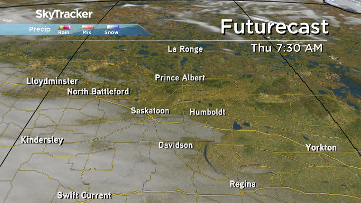 Clouds roll back into the Saskatoon area early Thursday.