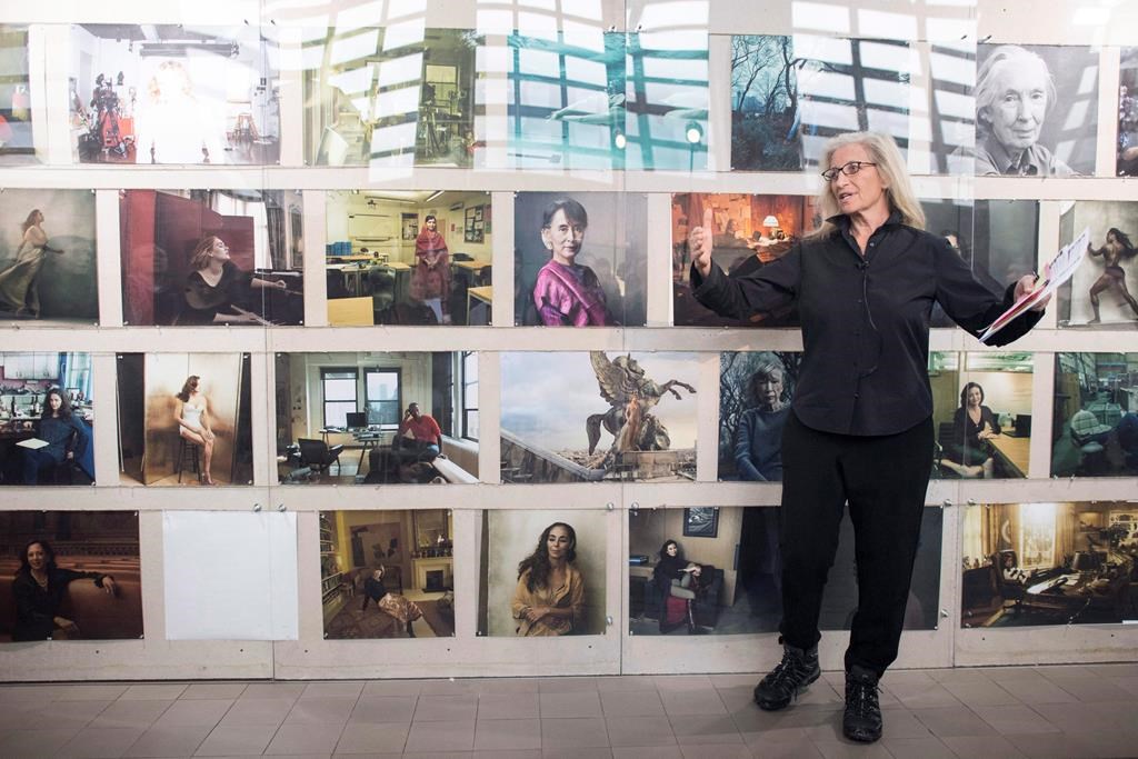 Photographer Annie Leibovitz speaks during her "WOMAN: New Portraits" exhibition at the ewz-Unterwerk Selnau in Zurich, Switzerland, Wednesday, Jan. 25, 2017.