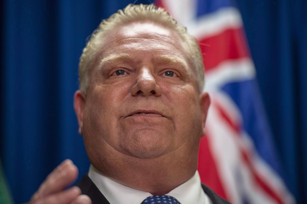 Ontario Premier Doug Ford speaks during a media event in Saskatoon, Thursday, October 4, 2018.