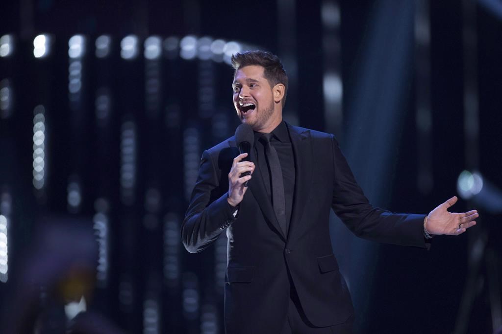 Michael Buble is shown on stage at the Juno Awards in Vancouver, Sunday, March 25, 2018.